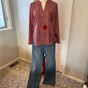 Striped Cabi blouse. Skinny red white and blue. Cute tunic style, size S